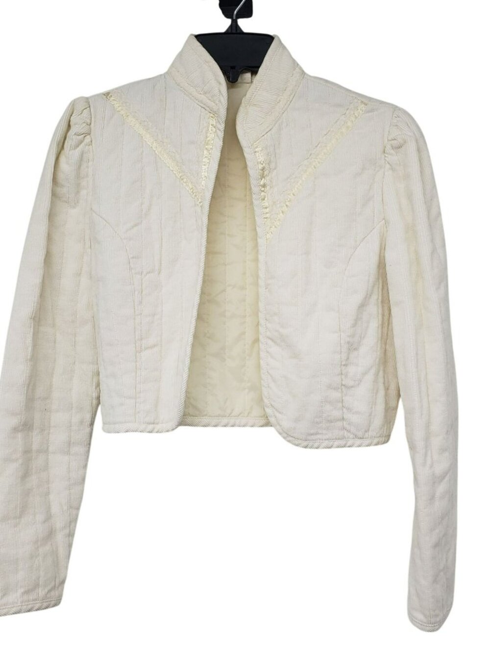 Vintage Cream Corduroy Victorian Cottage Core Cropped Jacket Lace Prairie Vtg